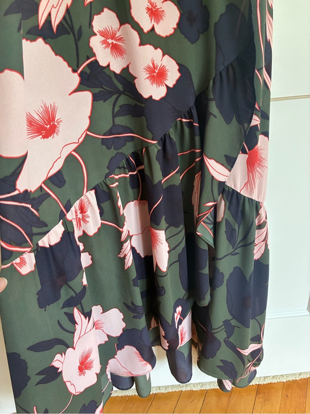 Bar III Olive Maxi Dress with Pink Floral Print - Picture 3 of 6